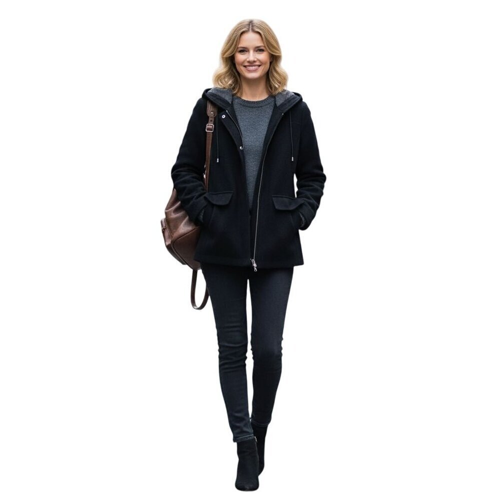 Fleet Street Wool Blend Black Hooded Pocket Full Zip Jacket Size PM